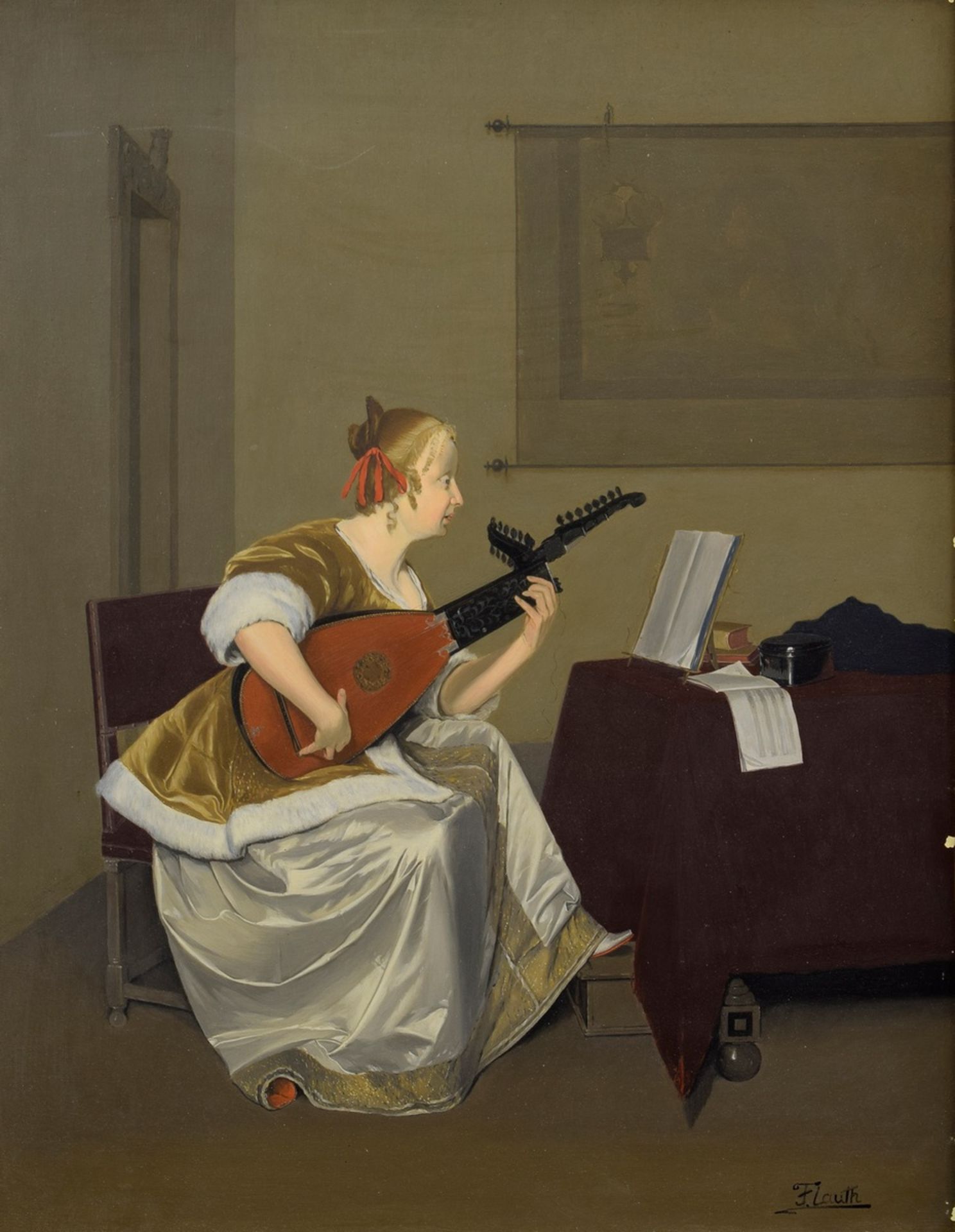 Lauth, Charles-Frédéric (1865-1922) "Lautenspielerin" nach Gerard ter Borch (16