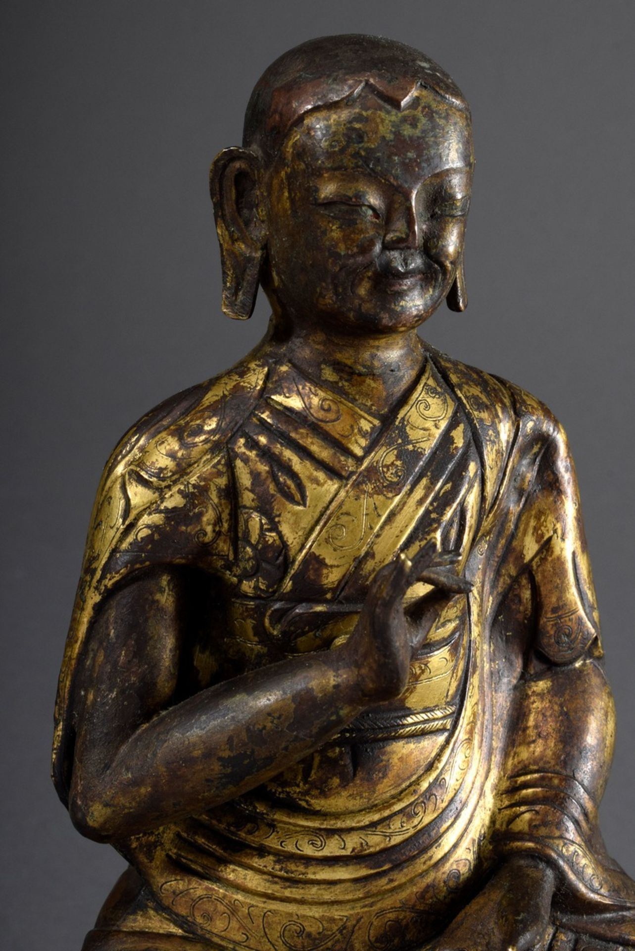 Portraitfigur "Meditierender Lama", rechte Hand in Vitarka-Mudra Geste, Metall - Image 2 of 6
