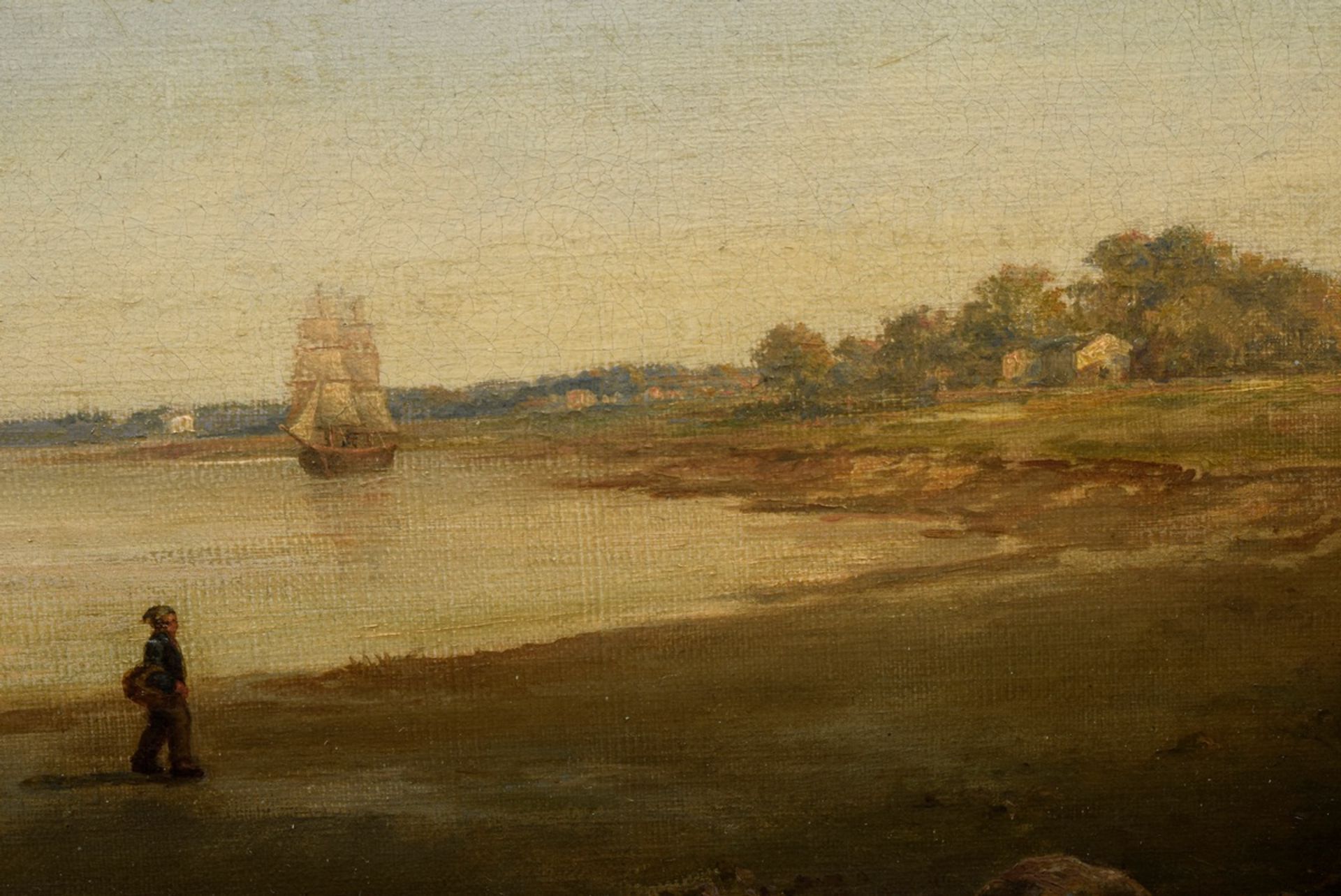 Melbye, Anton (1818-1875) "Schiff am Strand", Öl/Leinwand auf Holzplatte aufgez - Bild 4 aus 7