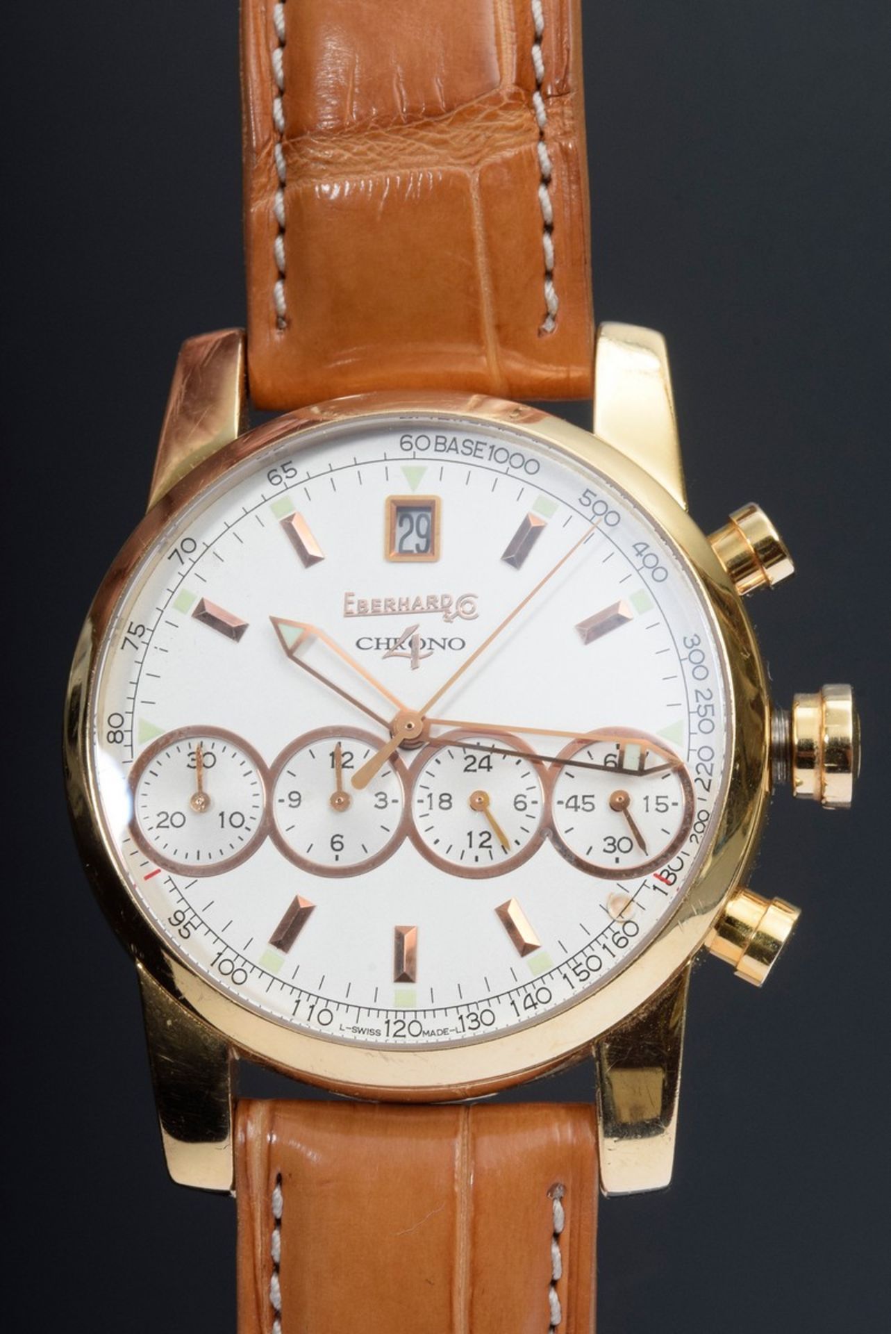 GG 750 Eberhard & Co "Crone 4" Herrenarmbanduhr, No. 1015, Chronograph, Saphirg - Image 9 of 9