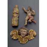 3 Diverse sakrale Miniatur Figuren: "Gnadenbild Maria Zell" (H. 9cm), "Geflügel