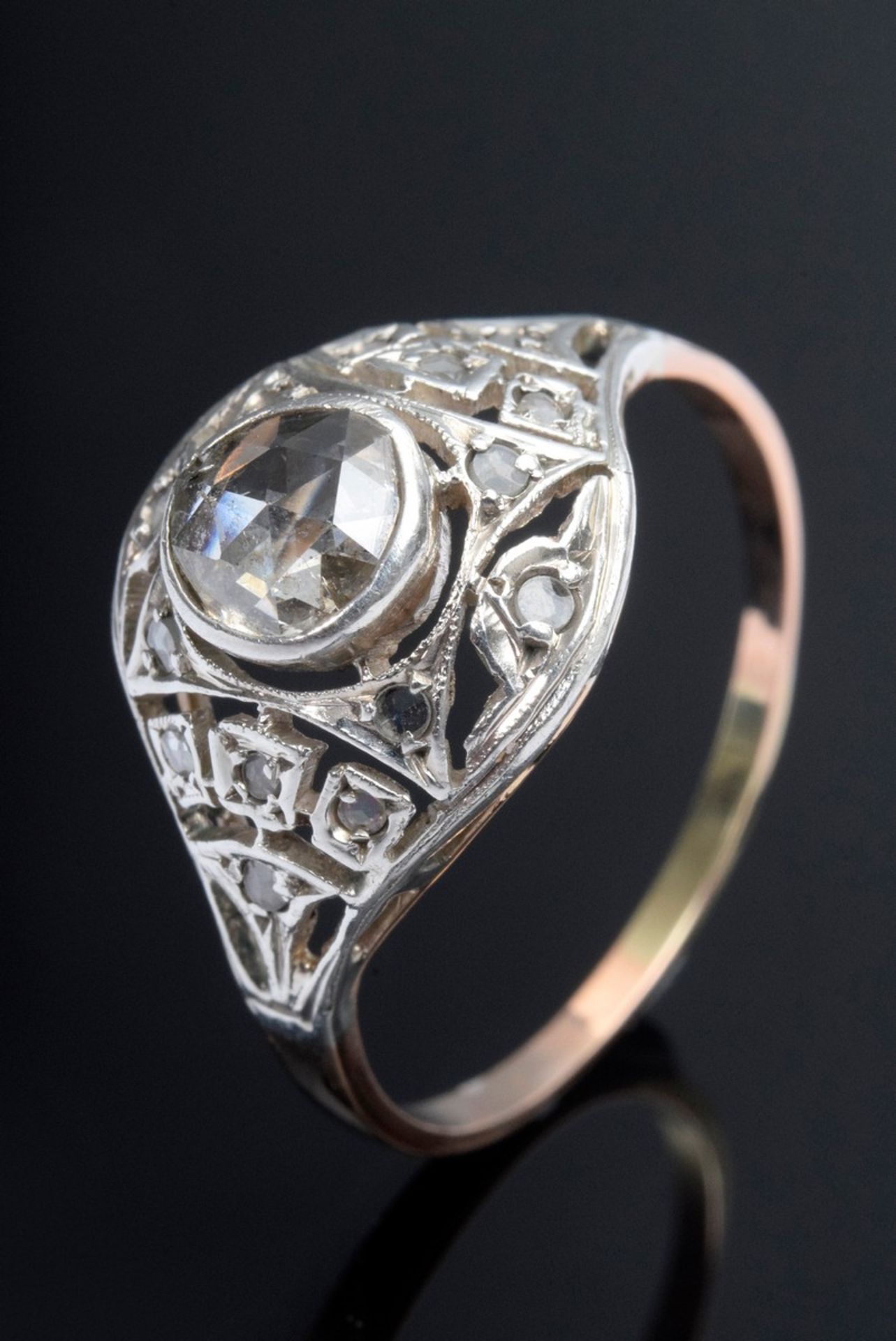 Antiker RG 585/Silber Ring mit Amsterdamer Diamantrose und weißen Besatzsteinen