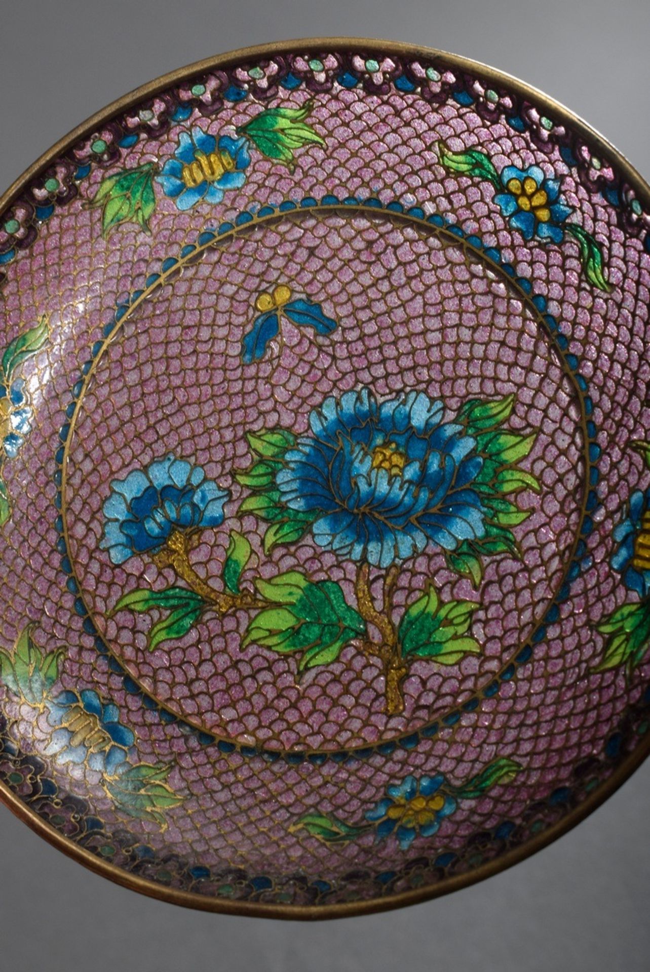 2 Diverse Teile Plique à jour Cloisonné: Vase (H. 20,5cm) und Tellerchen (Ø 12, - Bild 7 aus 8