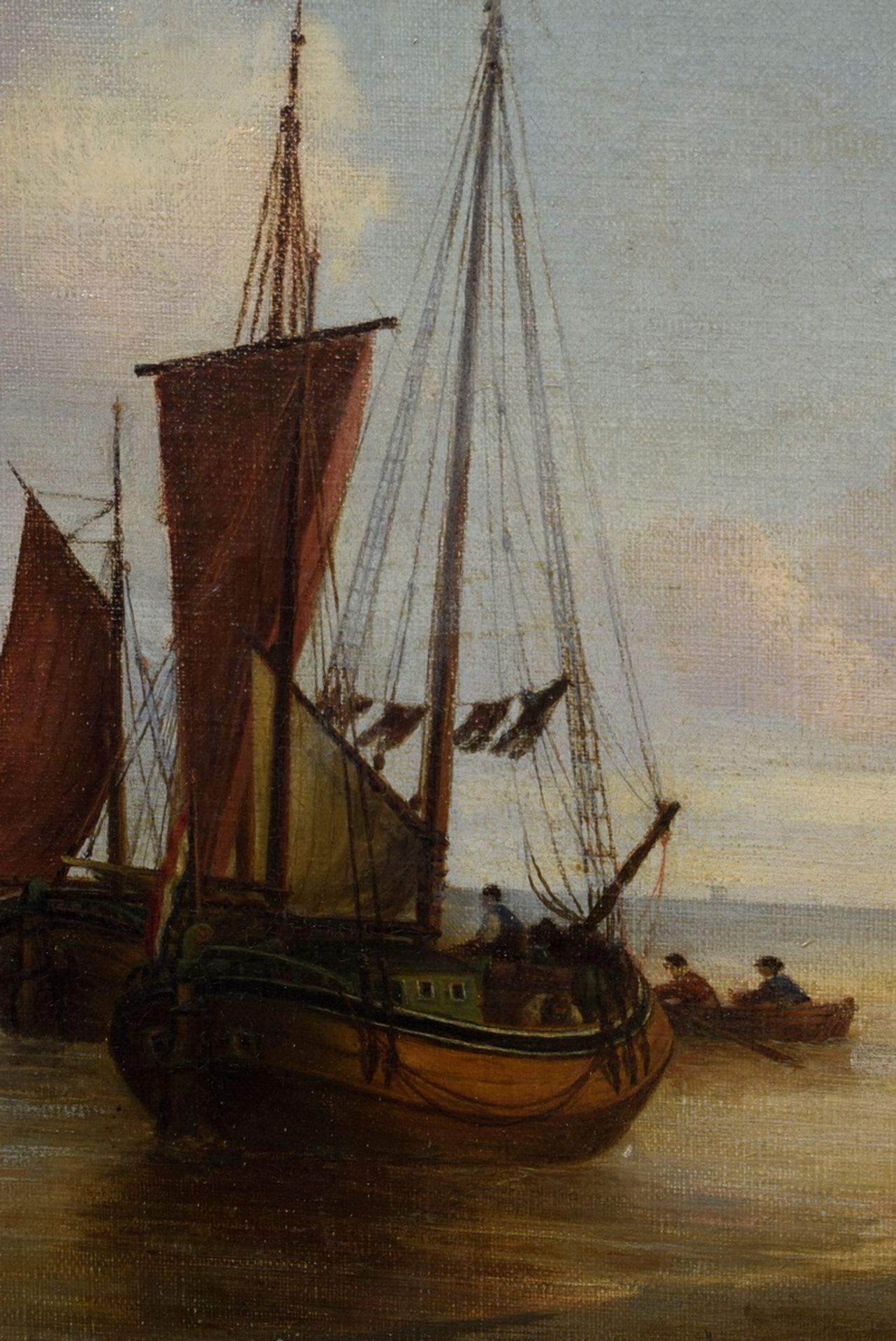 Melbye, Anton (1818-1875) "Schiff am Strand", Öl/Leinwand auf Holzplatte aufgez - Bild 3 aus 7