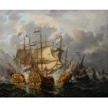 Unbekannter Marinemaler des 18.Jh. "Holländische Marine - Seegefecht", Öl/Leinw