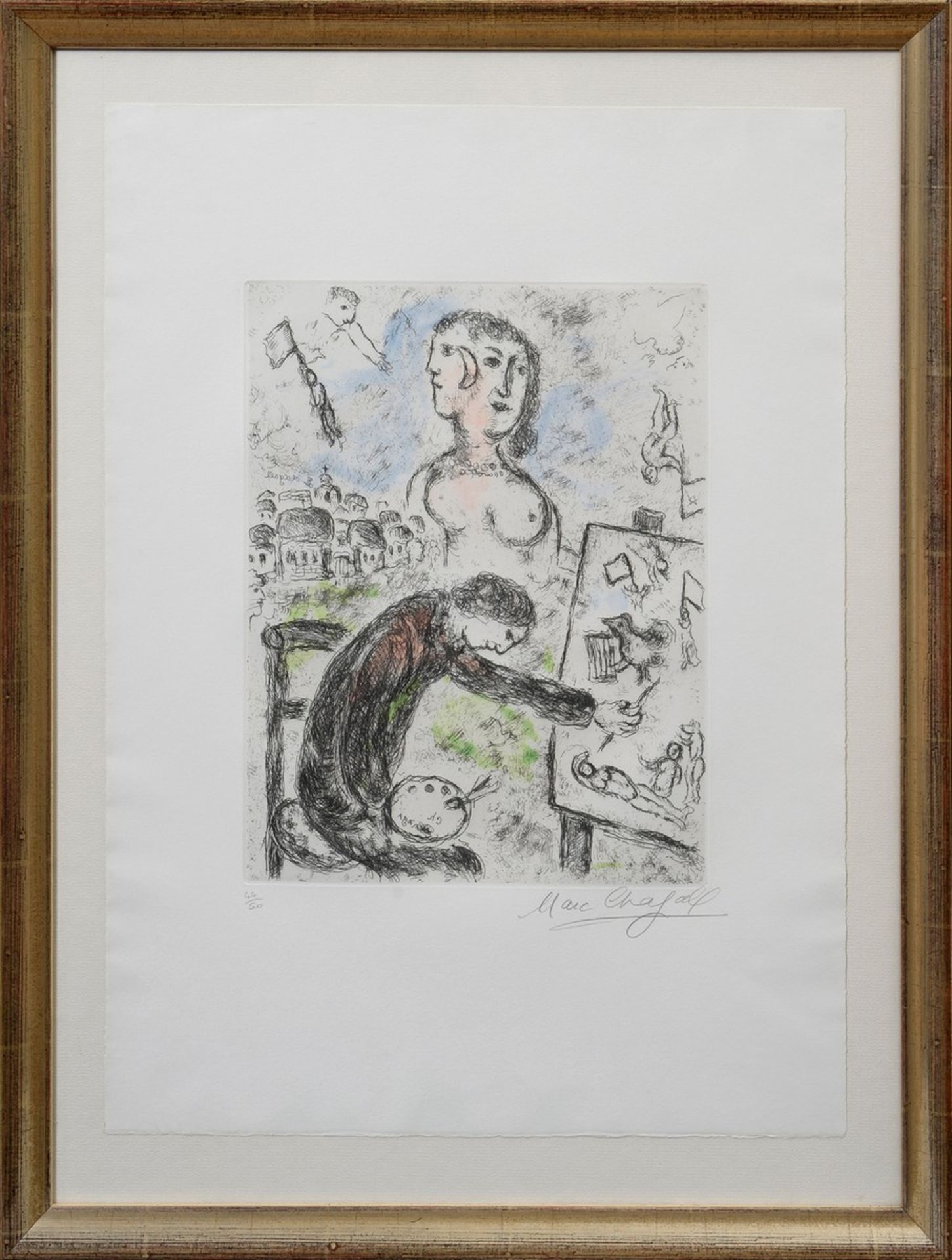 Chagall, Marc (1887-1985) "Lepeintre" aus: "Songes", 1981, Farbradierung, 44/50 - Bild 2 aus 3