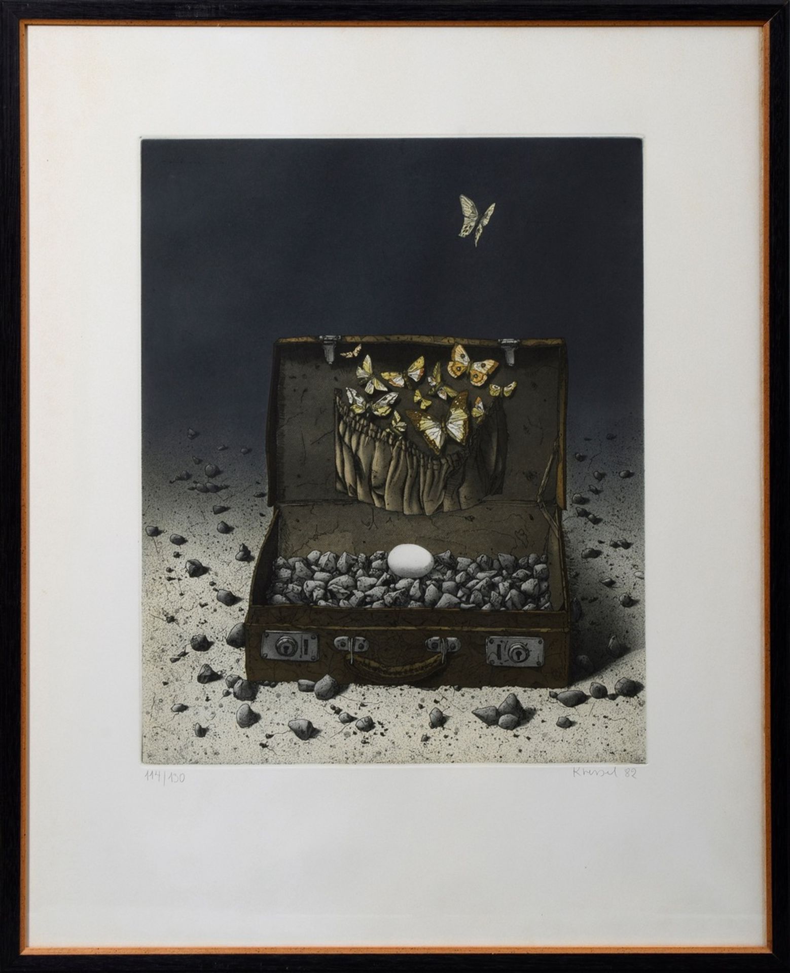 2 Kressel, Diether (1925-2015) "Koffer mit Steinen und Faltern" 1982, Farbradie - Bild 3 aus 6