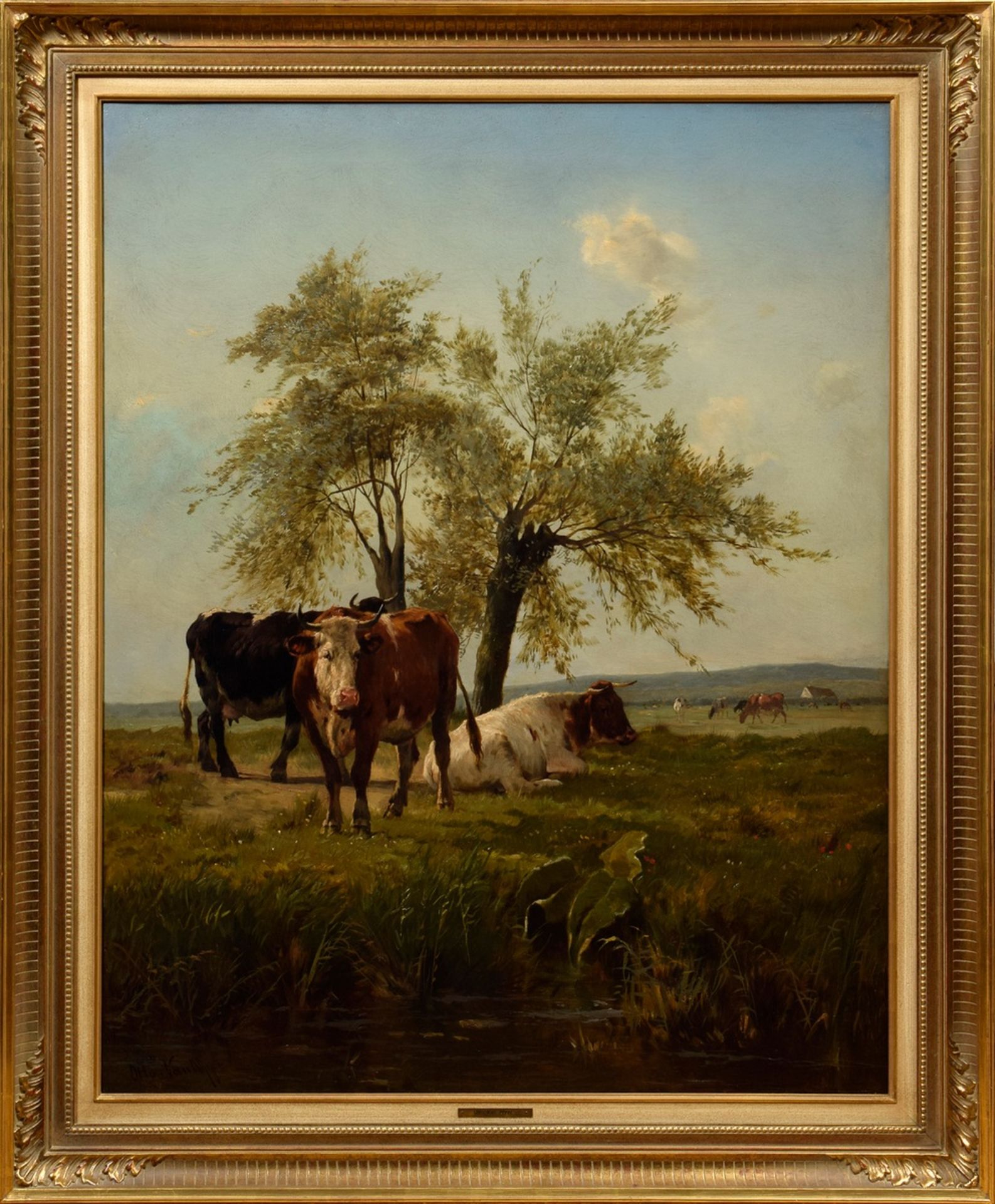 Myer, Otto van (19.Jh.) "Rinder auf der Weide", Öl/Leinwand, u.l. sign., 96x75, - Bild 2 aus 8