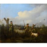 Schulz, Julius Carl (1808-1896) "Entenjagd", um 1840/45, Öl/Leinwand doubliert,