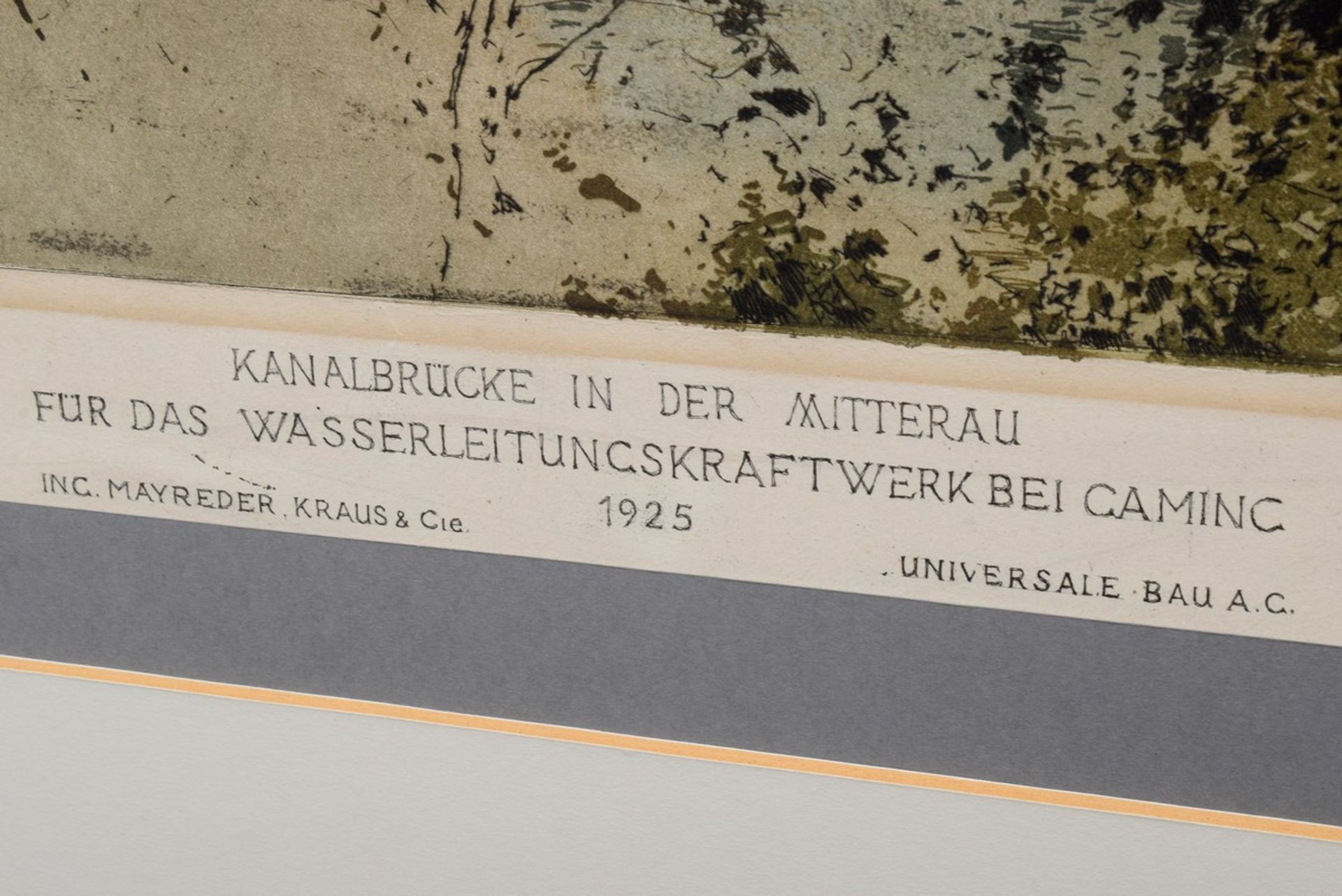 Kasimir, Luigi (1881-1962) "Kanalbrücke in der Mitterau..." 1925, Farbradierung - Bild 3 aus 4