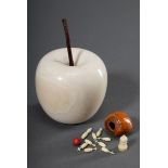 2 Diverse Teile: Elfenbein "Apfel" (H. 7,5cm) und Haselnuss mit Miniatur Bein K