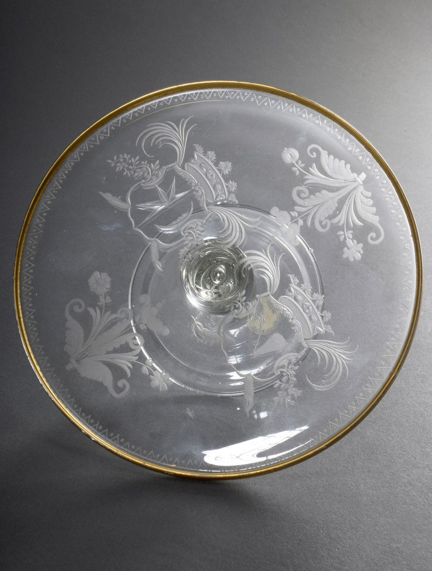 Antikes Glas Tazza mit geschliffener Dekoration "Bekrönte Alllianzwappen" (wohl - Bild 3 aus 6