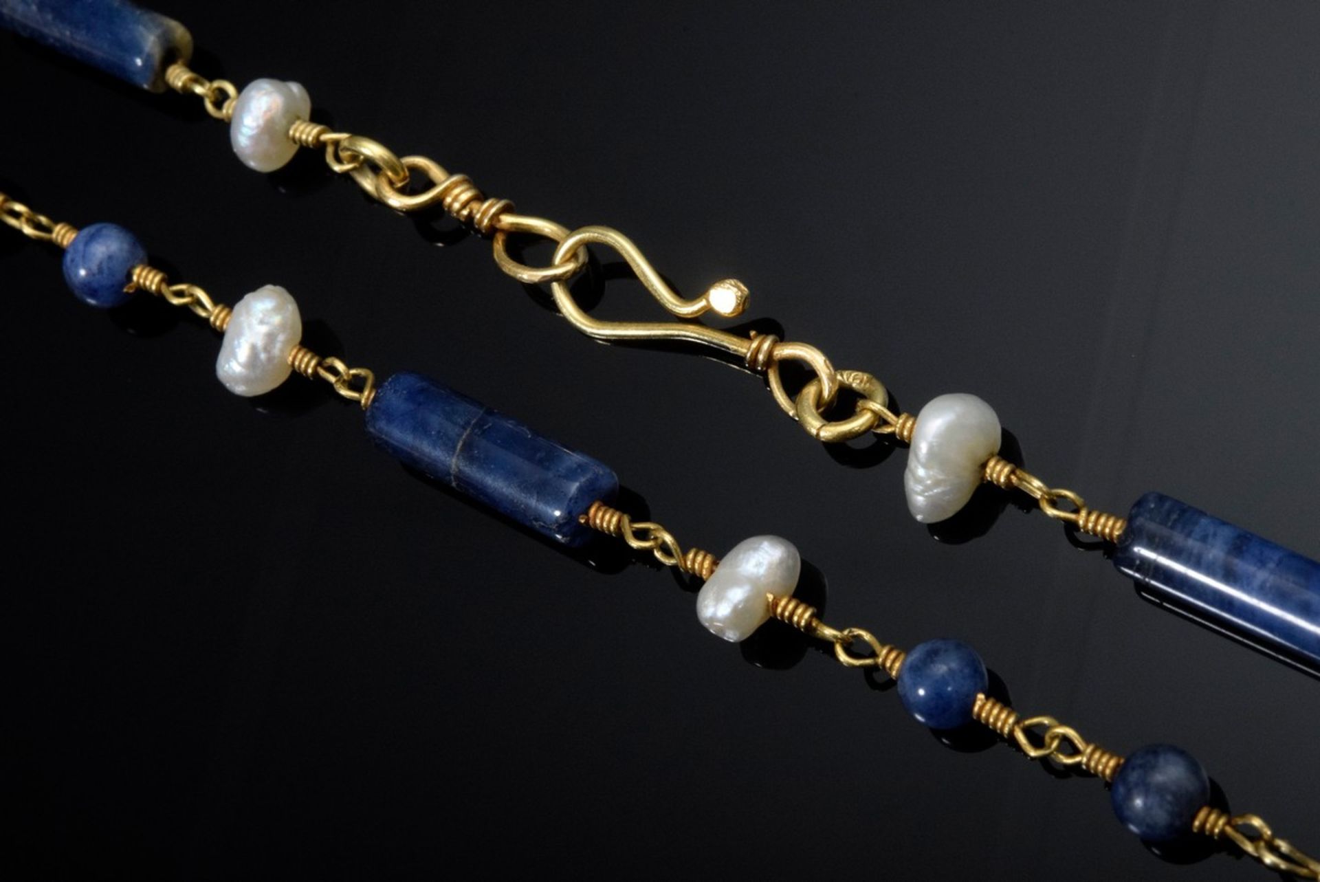 Zarte GG 585 Kette mit Lapislazuli-Elementen sowie Süßwasserperlen, 9g, L. 51cm - Bild 2 aus 2