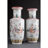 Paar chinesische Famille rose Roleauvasen "Spiel | Pair of Chinese Famille rose Roleau vases "Playi