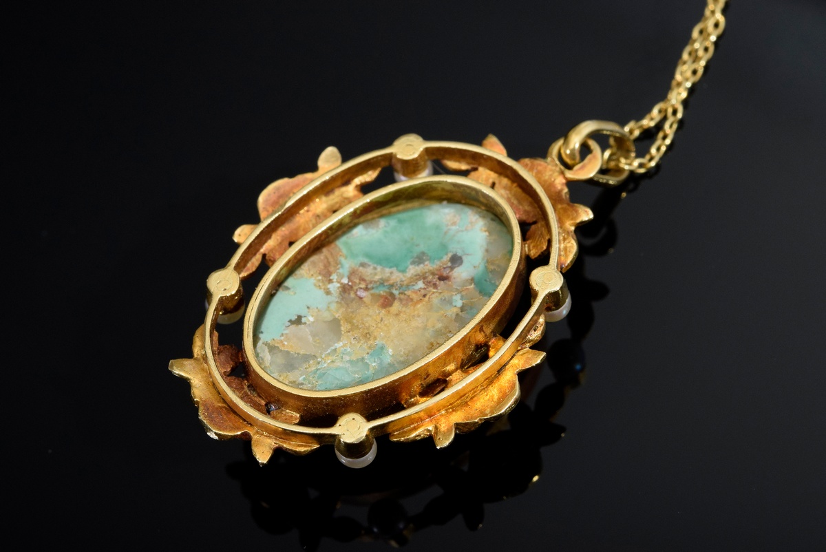 Ovaler GG 750 Anhänger mit Türkiscabochon und Sa | Oval GG 750 pendant with turquoise cabochon and - Image 4 of 4