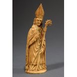 Kleine Elfenbein Plastik "Bischof mit Mitra und | Small ivory sculpture "Bishop with mitre and sta