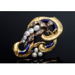 GG 750 Biedermeier Nadel mit blauem Emaille, Per | GG 750 Biedermeier pin with blue enamel, pearls