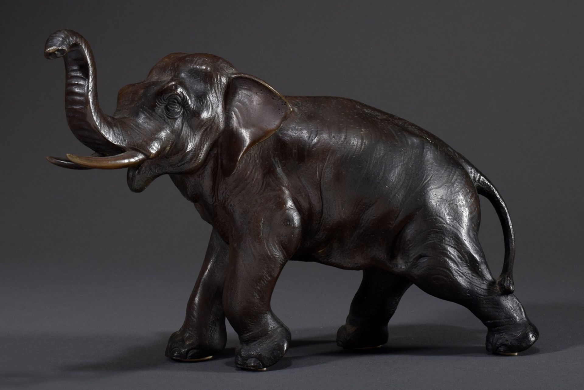 Bronze "Schreitender Elefant mit erhobenem Rüssel" | Bronze "Striding elephant with raised trunk",