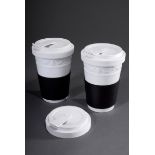 2 KPM "Kurland" Coffee-to-go Becher mit Lederman | 2 KPM "Kurland" coffee-to-go mugs with leather c