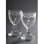 Paar Empire Gläser mit eckigem Fuß und geschliffen | Pair of Empire glasses with square foot and cu