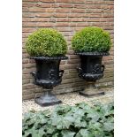 Paar große schwarze Eisen Gartenvasen in klassis | Pair of large black iron garden vases in classic