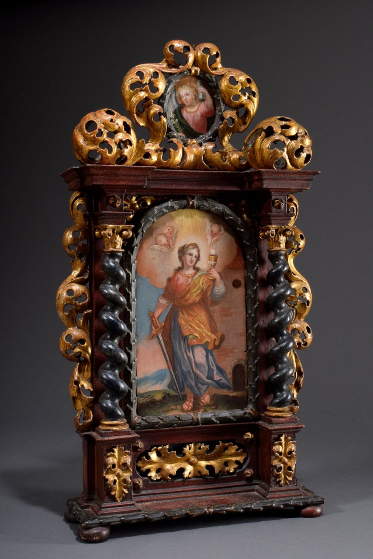 Barocker Hausaltar mit Andachtsbild „Hl. Barbara | Baroque house altar with devotional picture "St.