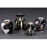 4 Diverse schwarze Porzellan Vasen mit ornamenta | 4 Various black porcelain vases with ornamental