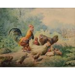 Erbe, Robert (1844-1903) "Hühner" 1871, Aquarel | Erbe, Robert (1844-1903) "Chickens" 1871, waterco