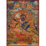 Tibetischer Thangka "Lhamo auf dem Wildesel vern | Tibetan thangka "Lhamo on the wild donkey destro