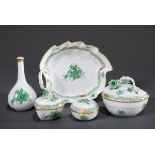 5 Diverse Teile Herend "Apponyi Grün": Väschen ( | 5 Various pieces Herend "Apponyi Green": vase (h