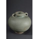 Kugeliges Väschen mit Ösenhenkel und matter Sela | Spherical vase with eyelet handle and matt celad