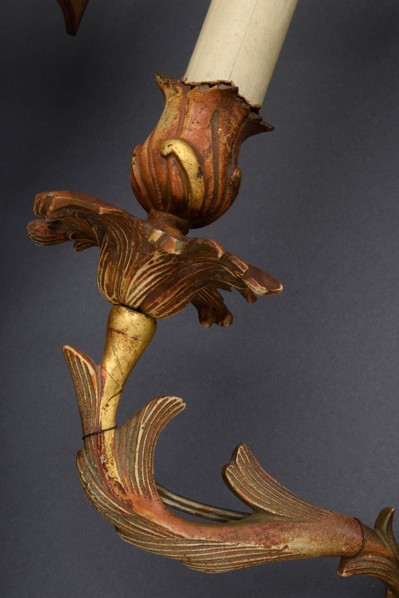 Paar 2flammige Bronze Wandarme mit plastischen F | Pair of 2-lamp bronze wall arms with sculptural - Bild 6 aus 7