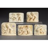 5 Diverse fein geschnitzte Elfenbein Reliefs "Kamasutra | 5 Various ivory reliefs "Erotic scenes",