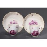 Paar Ludwigsburg Tassen/UT mit Purpur Camaieu Ma | Pair of Ludwigsburg cups/bottoms with purple cam