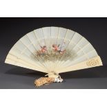 Elfenbein Fächer "Zwei Putten" mit Monogramm "EW | Ivory fan "Two Cherubs" with monogram "EW" and s