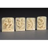 4 Fein geschnitzte Elfenbein Reliefs "Kamasutra Positi | 4 Various ivory reliefs "Erotic scenes", I