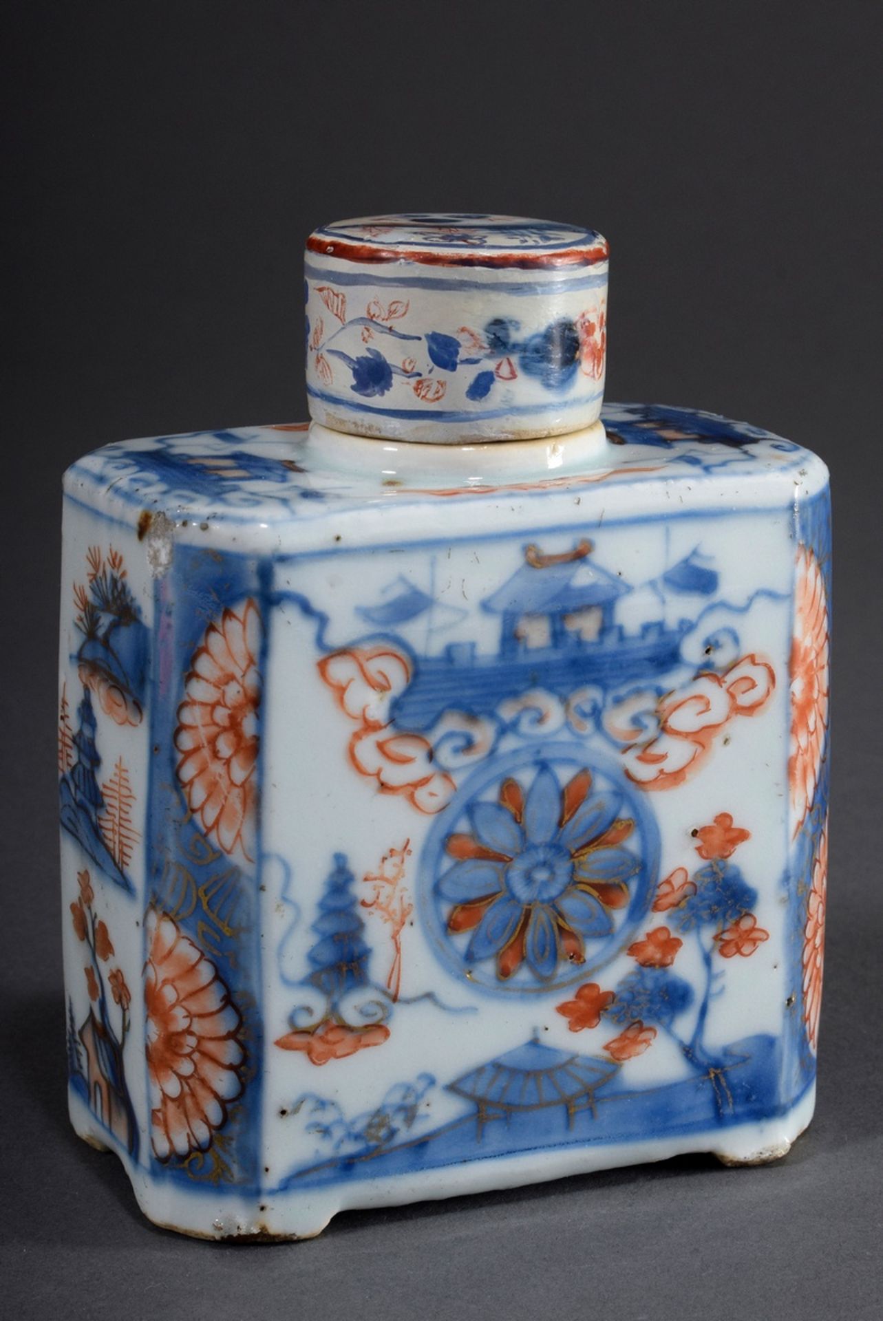 Chinesische Porzellan Teedose in eckiger Form mi | Chinese porcelain tea caddy in angular form with - Bild 2 aus 5