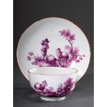 Meissen Tasse/UT mit Purpur Camaieu Malerei "Sch | Meissen cup/bottom with purple camaieu painting