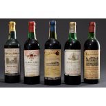 5 Diverse Flaschen Rotwein, Bordeaux, 1966 Chate | 5 Various bottles of red wine, Bordeaux, 1966 Ch