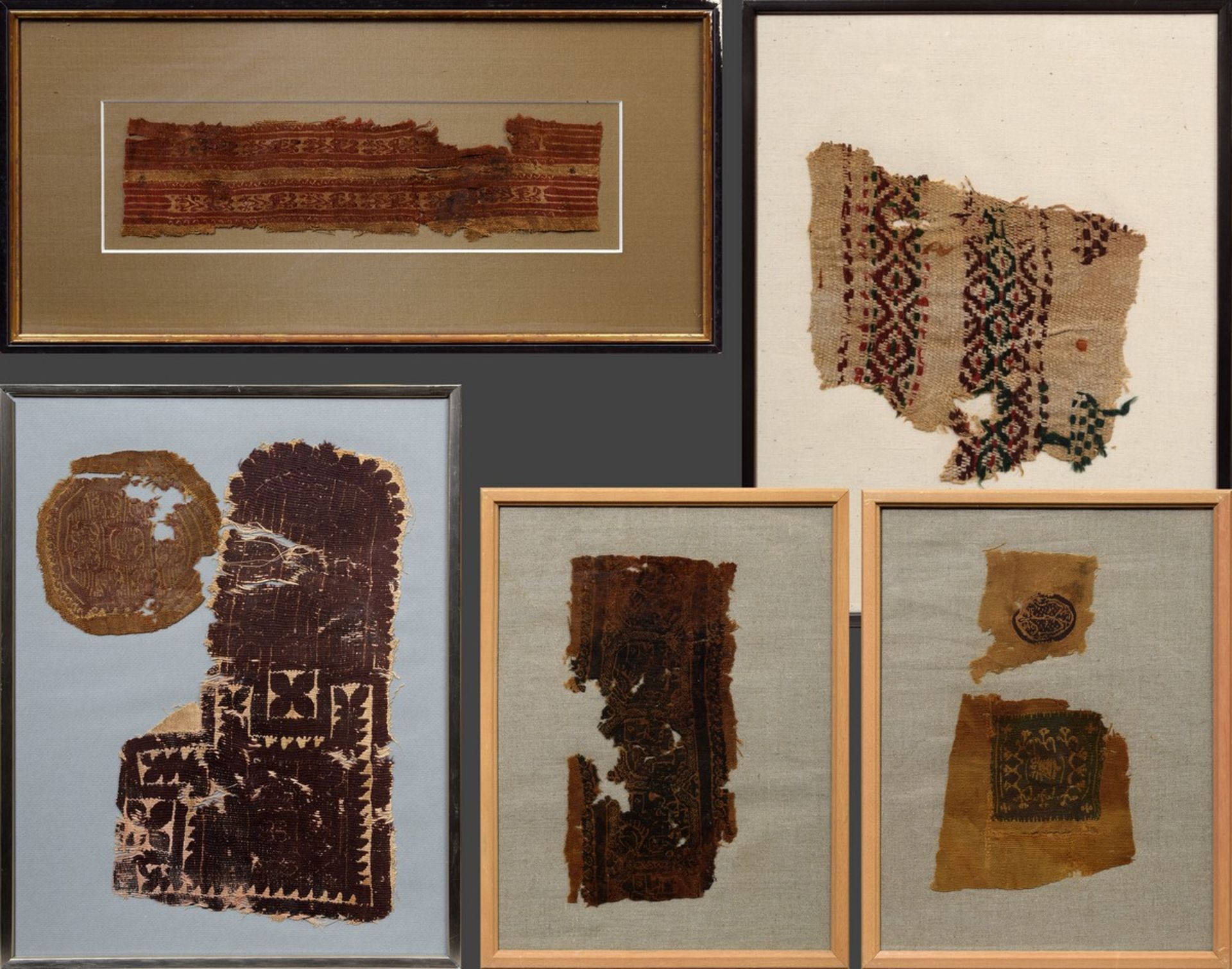 5 Diverse koptische Textilfragmente, Ägypten 5.- | 5 Various Coptic textile fragments, Egypt 5th-9t