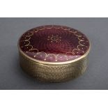 Runde Dose mit braun-violettem Guilloché Emaille | Round box with brown-violet guilloché enamel and