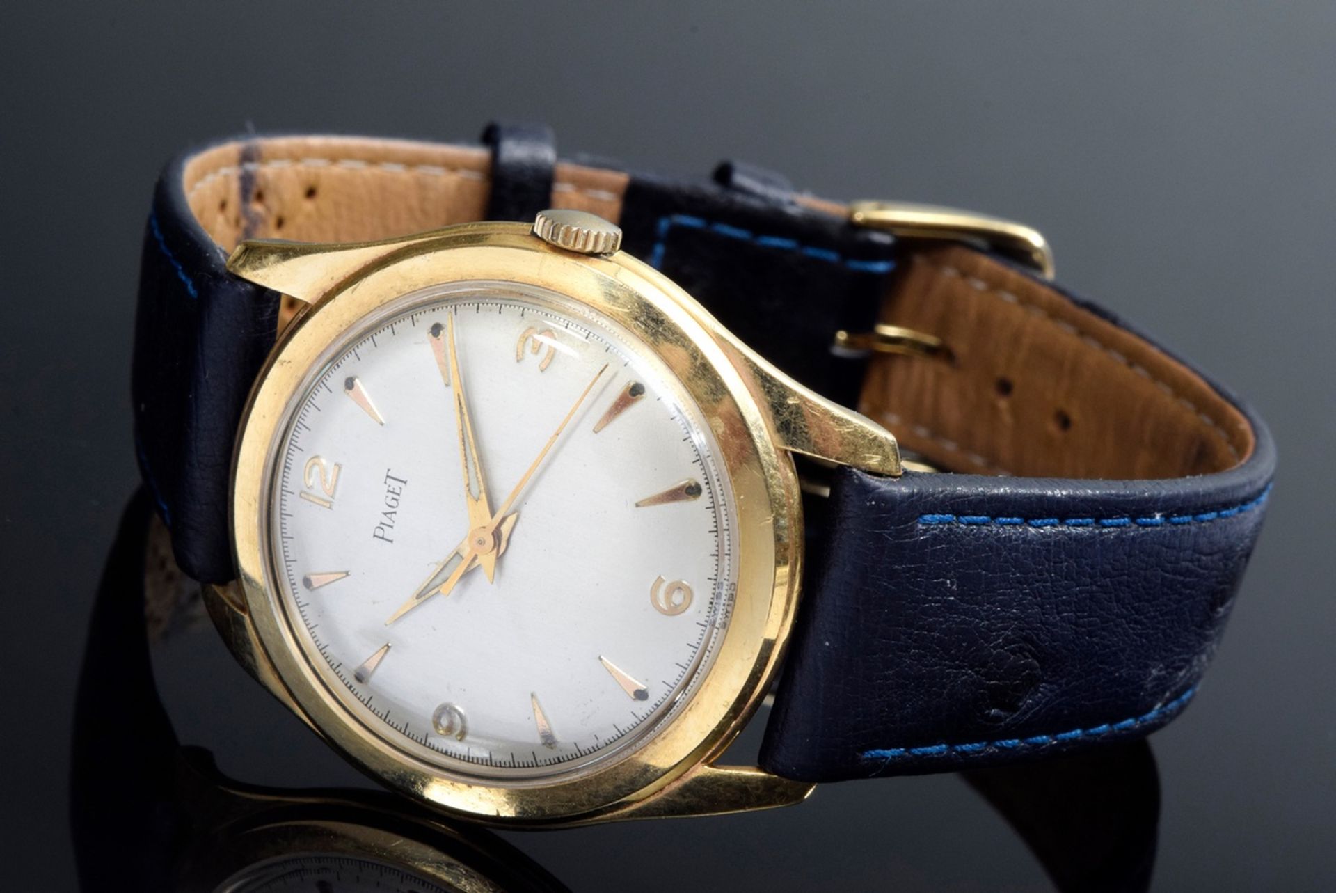 GG 750 Piaget Armbanduhr mit dunkelblauem Strauß | GG 750 Piaget wristwatch with dark blue ostrich