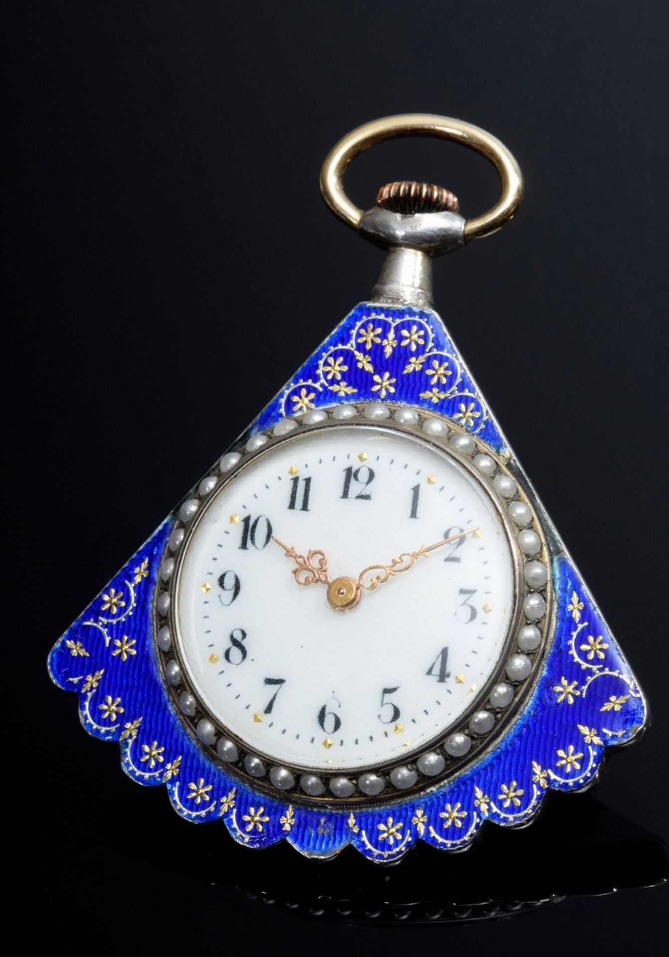 Damensavonette in fächerförmigem Silbergehäuse m | Ladies' salonette in fan-shaped silver case with
