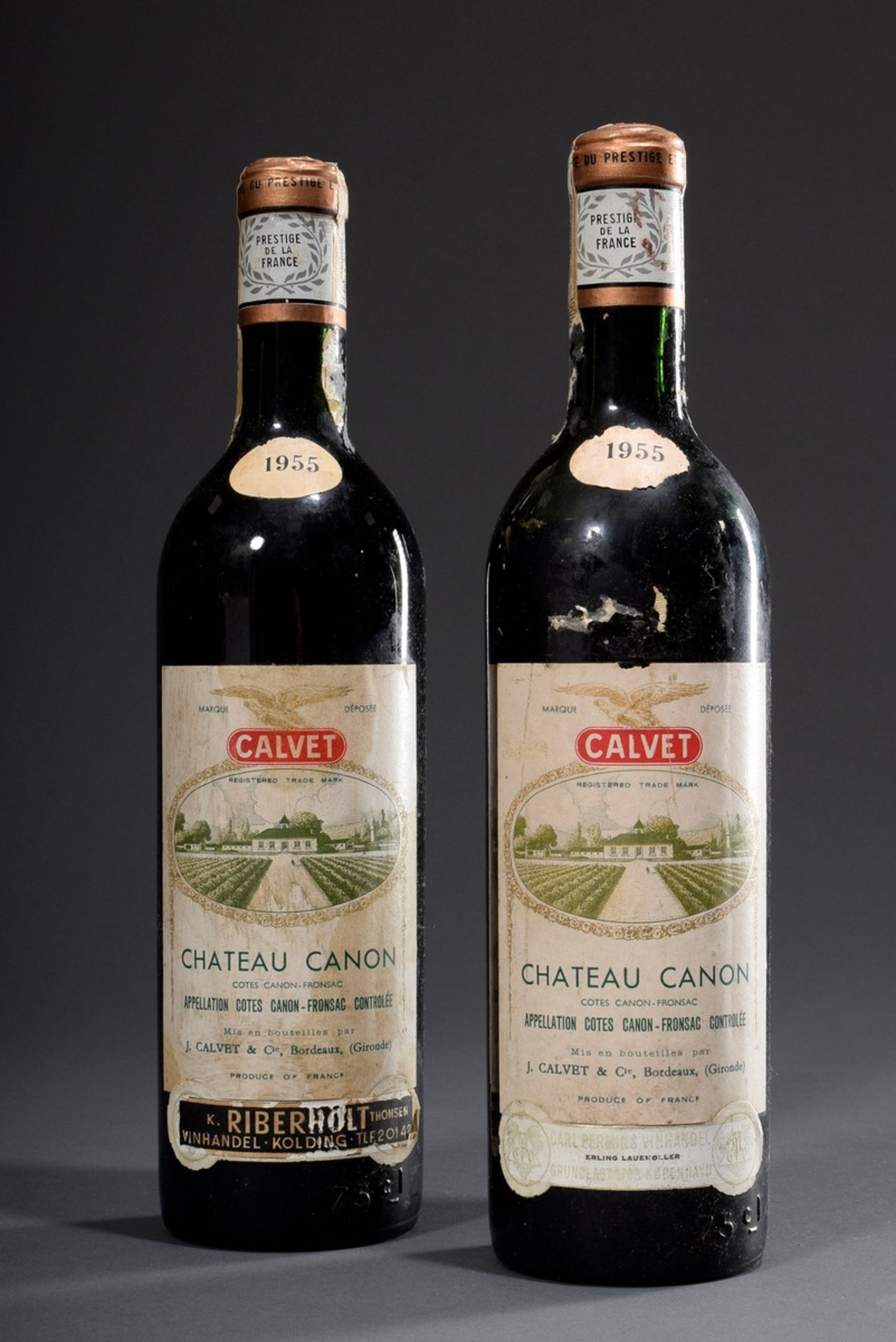 2 Flaschen 1955 Chateau Canon, Cotes Canon-Frons | 2 bottles 1955 Chateau Canon, Cotes Canon-Fronsa