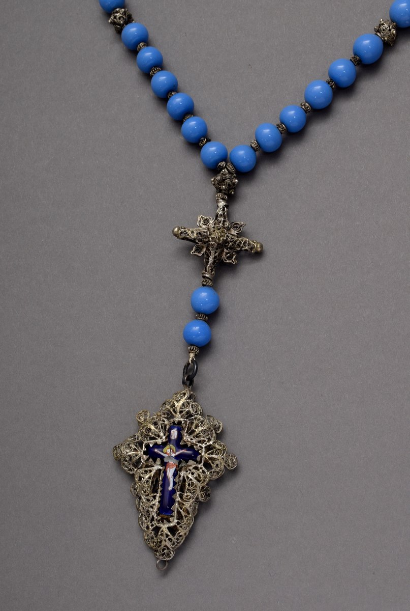 Volkstümlicher Rosenkranz mit kleinem Emaille Kr | Folk rosary with small enamel cross in silver fi