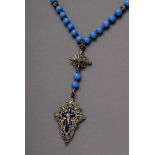 Volkstümlicher Rosenkranz mit kleinem Emaille Kr | Folk rosary with small enamel cross in silver fi