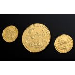 3 Diverse GG 917 Münzen, USA, (1 x 25 Dollars, 1 | 3 Various GG 917 coins, USA, (1 x 25 dollars, 1/