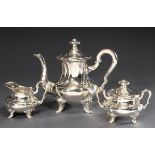 3 Teile Teeset in 30er Jahre Façon mit gedrehten Züg | 3 piece tea set in 30s façon on four feet, G