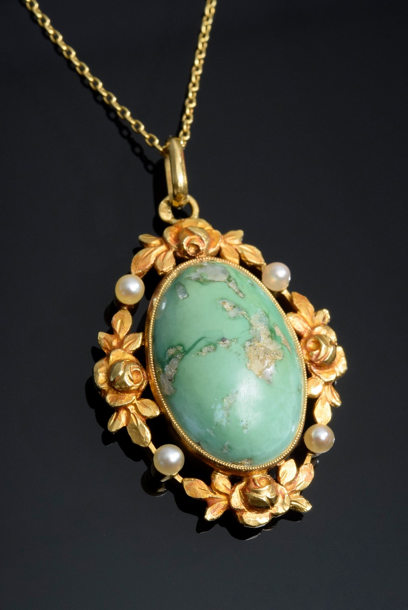 Ovaler GG 750 Anhänger mit Türkiscabochon und Sa | Oval GG 750 pendant with turquoise cabochon and - Image 2 of 4