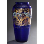 Hohe kobaltblaue Glas Vase mit Gold- und Emaille | Tall cobalt blue glass vase with gold and enamel